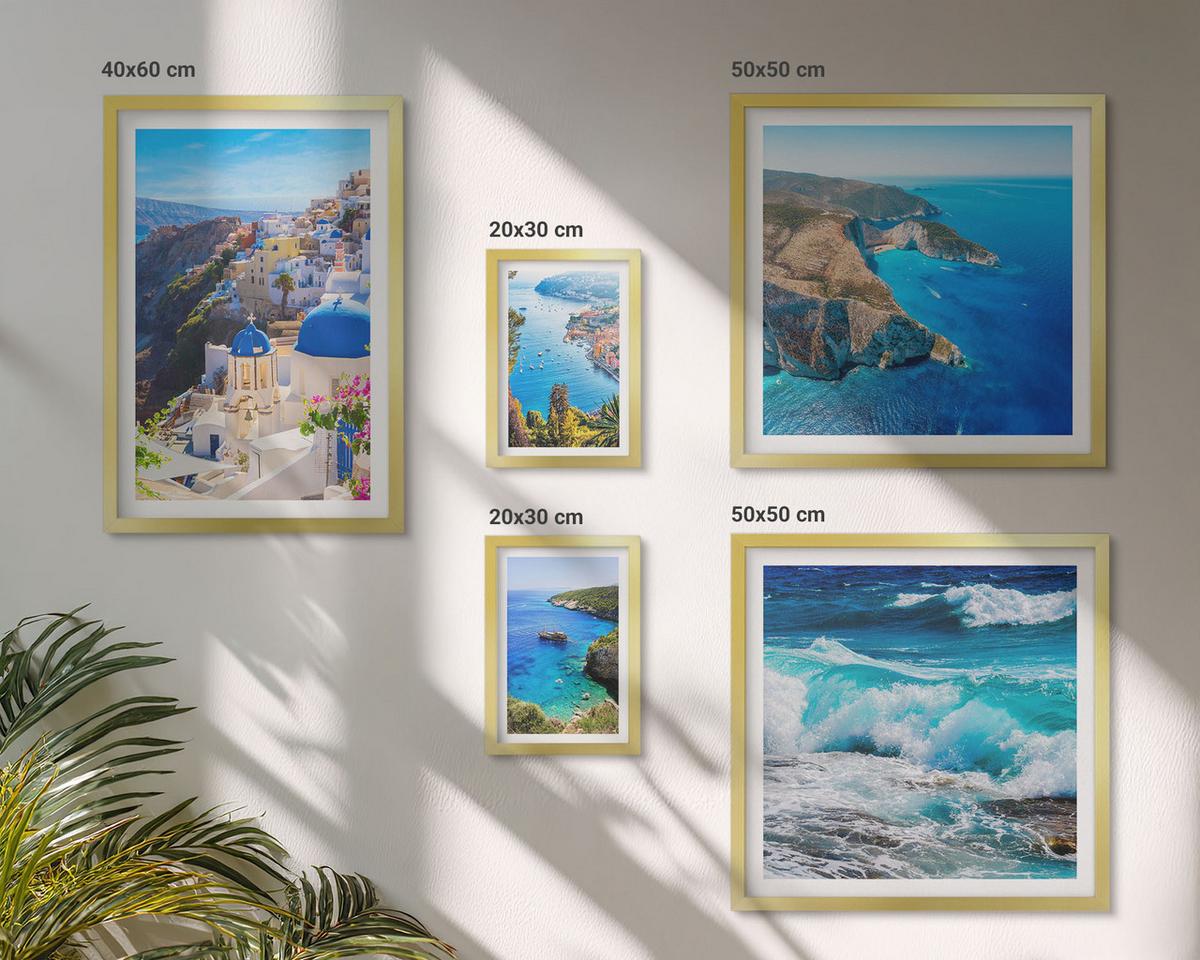 BILDER SET 5er Set - 50x50 cm & 20x30 cm & 40x60 cm Goldrahmen - Griechische Ansichten von Santorin Oia - Goldfarben, Kunststoff (40/60cm) - TULUP