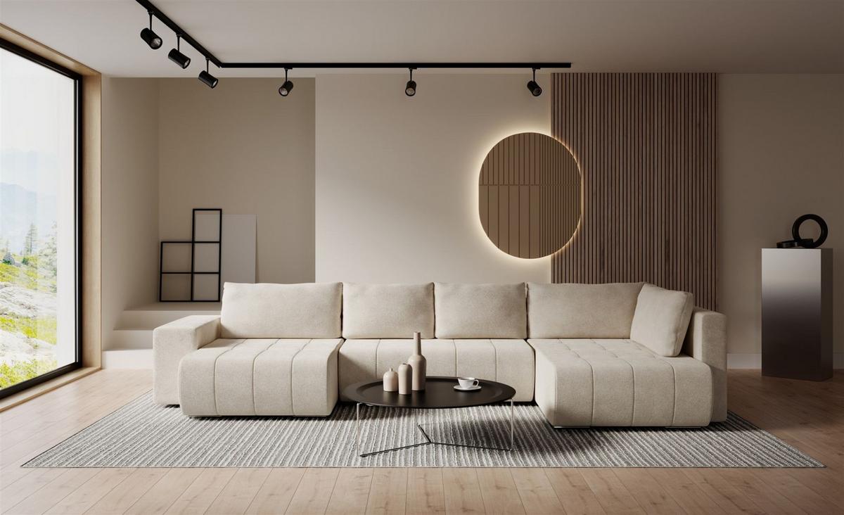 WOHNLANDSCHAFT Armanda - Creme, Holzwerkstoff/Textil (185/83/392cm) - Fun Möbel