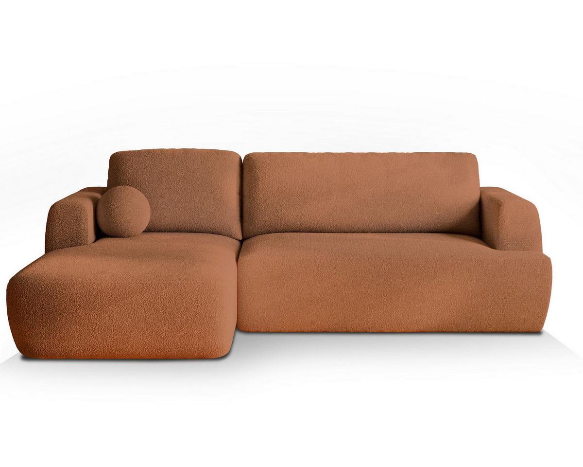 ECKSOFA SENTI N L-S Orange Boucle-Stoff mit Schlaffunktion - Schwarz/Orange, Holz/Kunststoff (246/148cm) - MASSENO