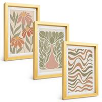 BILDER SET 3er Set - 20x30 cm Goldrahmen - Abstrakte Pastellblumen - Goldfarben, Kunststoff (20/30cm) - TULUP