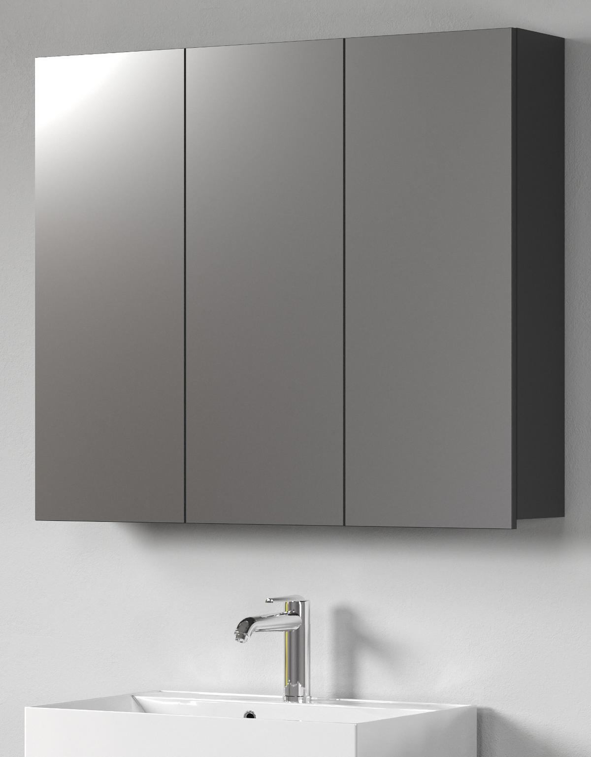 SPIEGELSCHRANK grau 90 cm, Badschrank 3-türig - Klar/Anthrazit, Glas/Holzwerkstoff (90/80/20cm) - Top.Furn