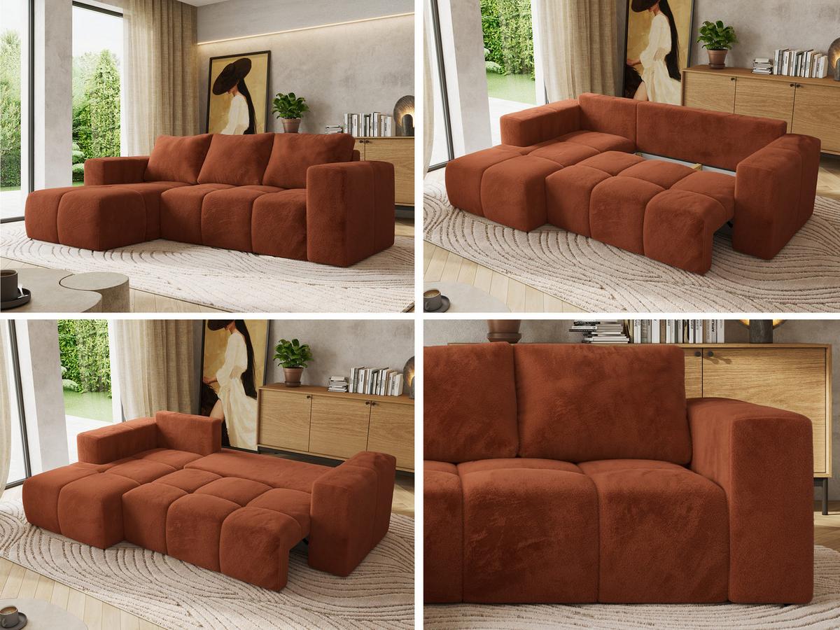 ECKSOFA MONIVA Orange Plüsch - Links - Schwarz/Orange, Kunststoff/Textil (164/266cm) - MKS
