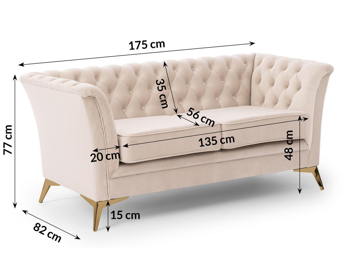 CHESTERFIELD-SOFA 2-sitzer Whitby Beige Samt mit goldenen Füßen - Beige/Goldfarben, Holz/Textil (175/78/82cm) - S-Style Möbel