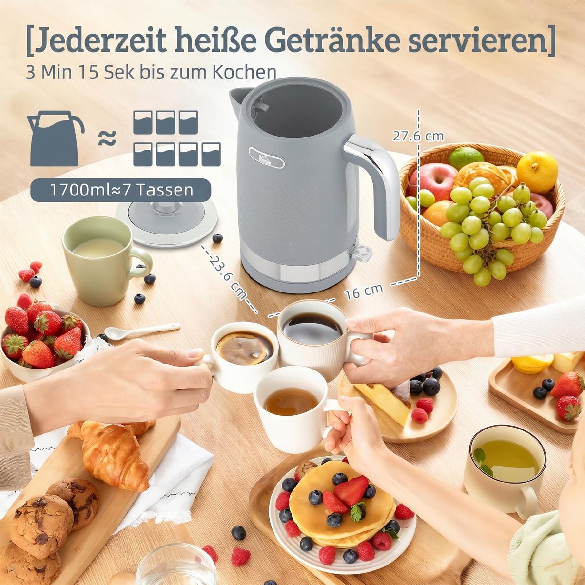WASSERKOCHER-UND-TOASTER-SET Kunststoff Grau - Grau, Kunststoff (16/27.6/23.6cm) - HOMCOM