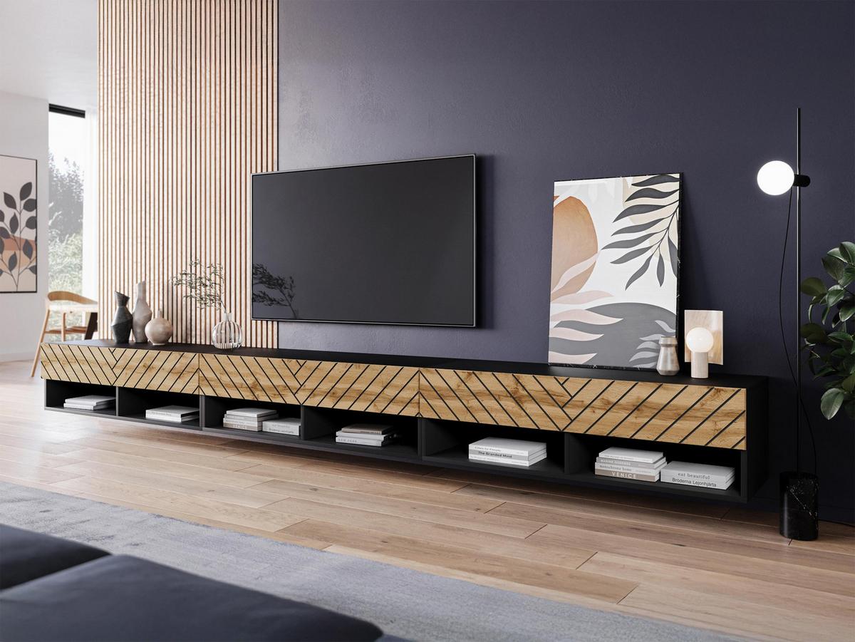 TV-LOWBOARD A300 MDF mit LED Beleuchtung - Eiche Wotan/Graphitfarben, Holzwerkstoff/Kunststoff (300/30/33cm) - MIRJAN24