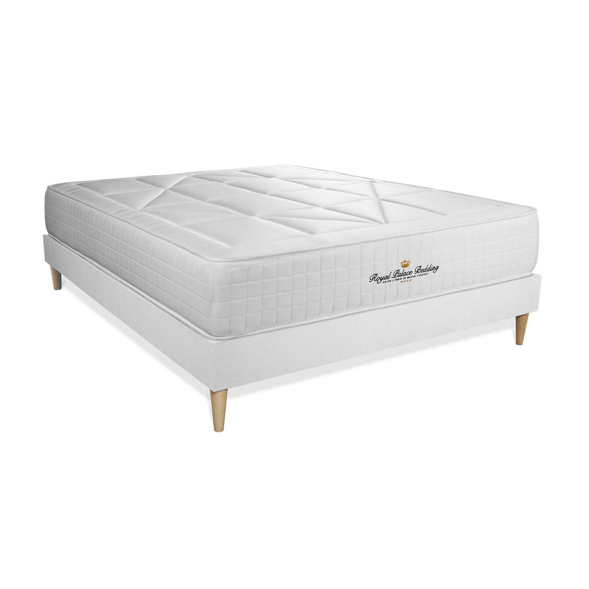BETT Windsor Taschenfederkern und Memory-Schaum 135 x 210 cm h1 - Kit Bettgestell Weiß - Beige/Weiß, Karton/Holz (135/210cm) - ROYAL PALACE BEDDING