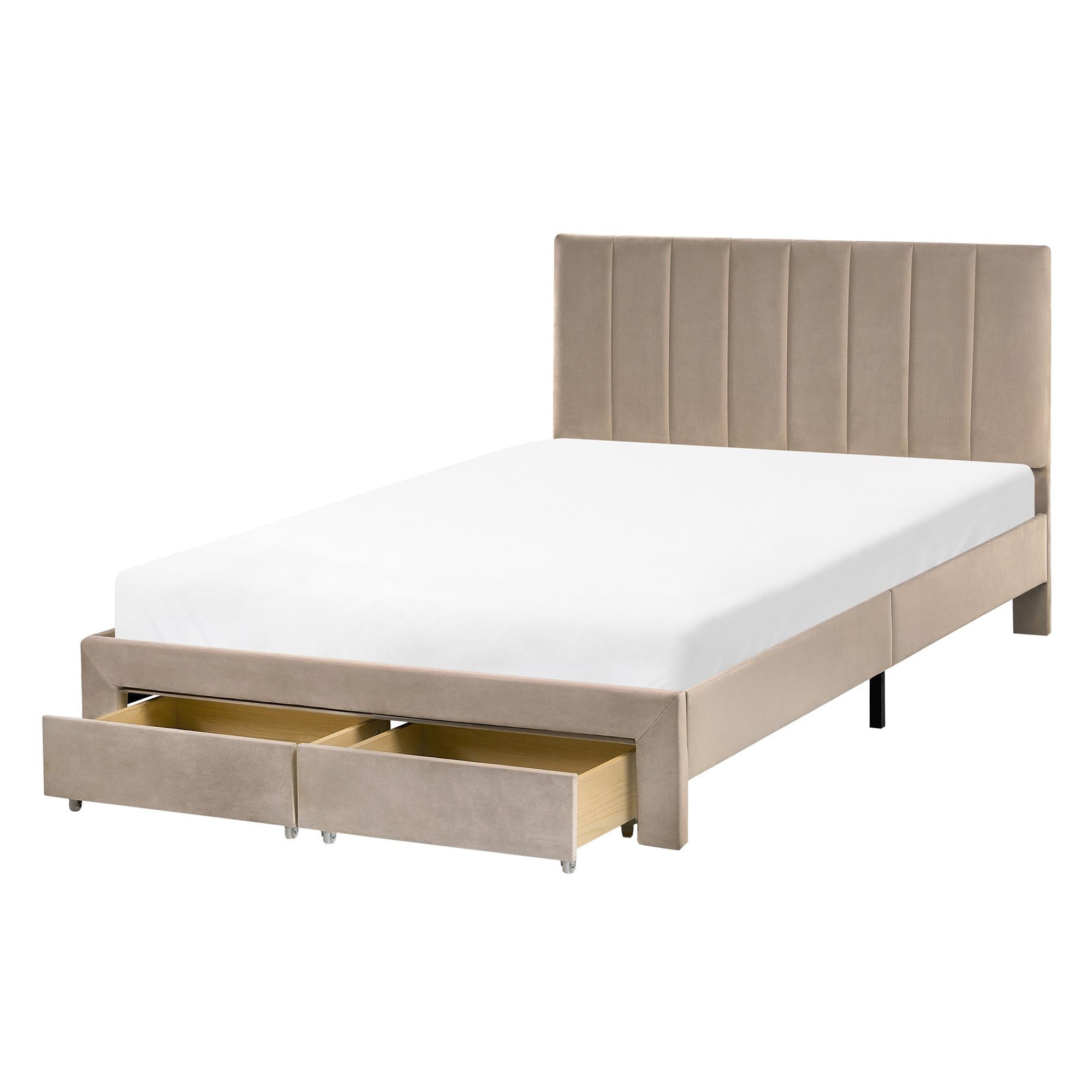 BETT mit Schubladen 120/200 cm Samtstoff Taupe Lonzac - Taupe, Textil (120/200cm) - Beliani