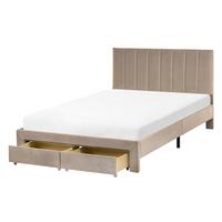 BETT mit Schubladen 120/200 cm Samtstoff Taupe Lonzac - Taupe, Textil (120/200cm) - Beliani