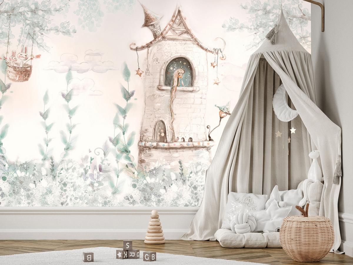FOTOTAPETE für Kinderzimmer Die Prinzessin im Turm Märchen Pflanzen 100x70 - Beige, Papier (100/70cm) - Muralo