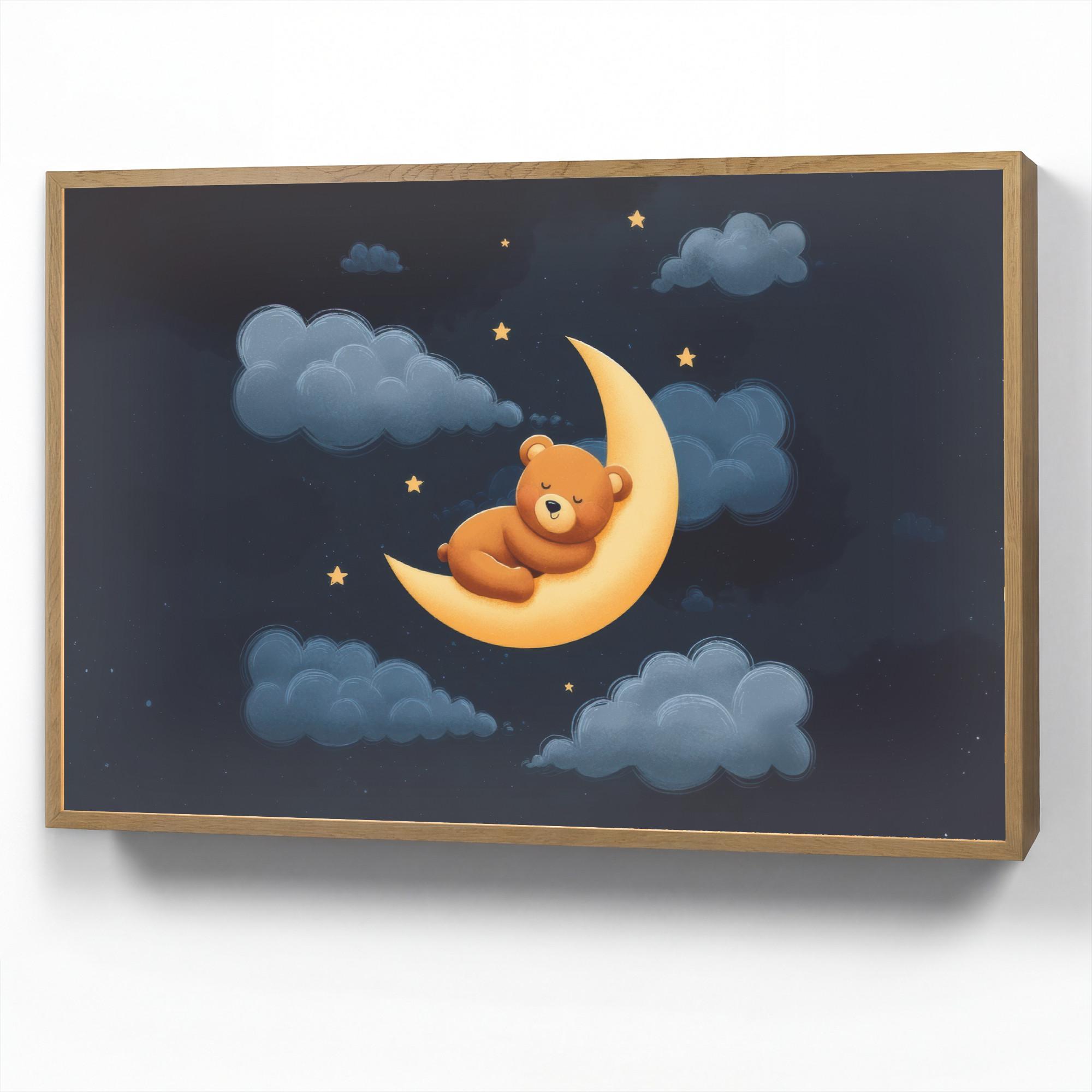 NACHTTISCHLAMPE MIT AKKU Teddybär - Mond - Wolken - Sterne 90x60 cm - Dunkelblau, Holzwerkstoff (8/90/60cm) - OnlyWow