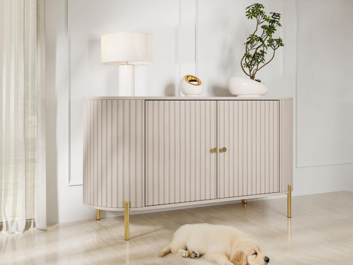 KOMMODE Sepiroz 140 2D - Sandfarben/Goldfarben, Holzwerkstoff/Metall (139/79/43cm) - MIRJAN24