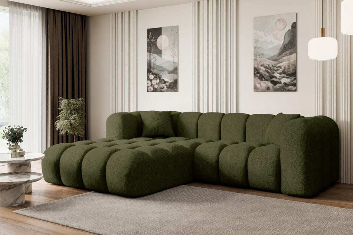 ECKSOFA Ottomane Links OLEA-L1 - 231x173x74 cm Grün - Platinfarben/Schwarz, Holzwerkstoff/Kunststoff (190/242cm) - ALTDECOR