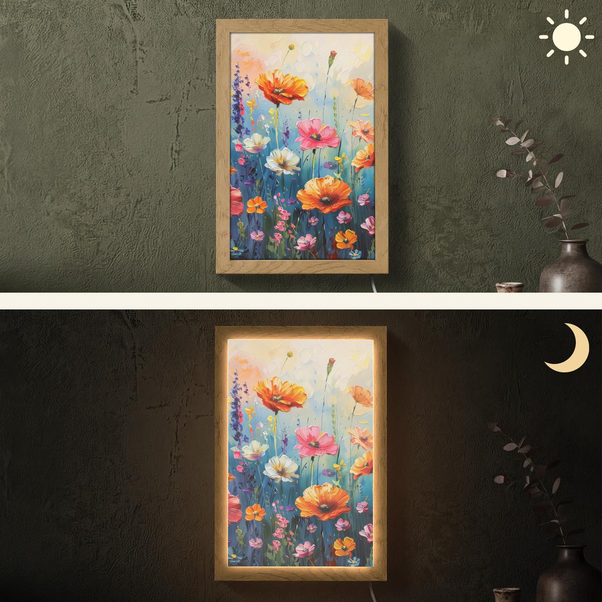 WANDLEUCHTE Blumen - Natur - Aquarell - Kunst 20x30 cm - Multicolor, Holzwerkstoff (20/30/8cm) - OnlyWow