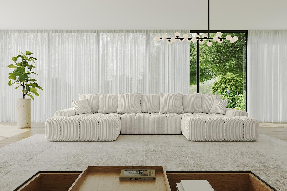 WOHNLANDSCHAFT ENSI-U - 353x164x69 cm Creme - Ecru/Creme, Holzwerkstoff/Kunststoff (357/69/164cm) - ALTDECOR