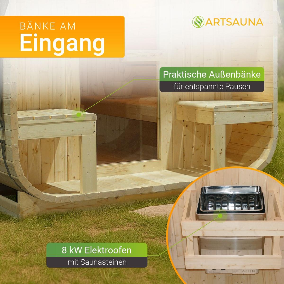 FASSSAUNA Nolvik XXL inkl. Zubehör-Set - Naturfarben, Holz (186/194/220cm) - Artsauna