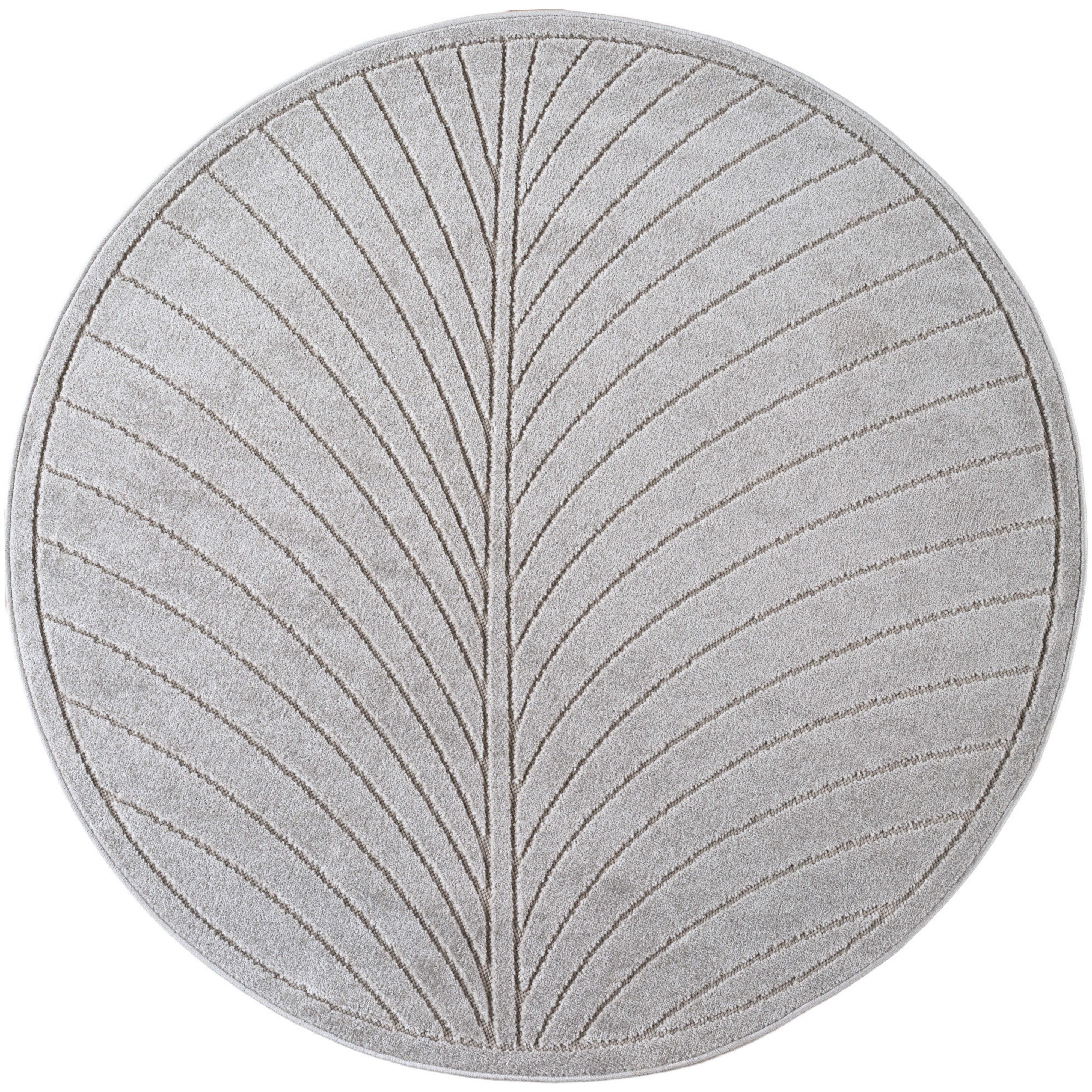 TEPPICH Outdoor, Fußbodenheizung-geeignet, mit Blattmotiv, aus Polypropylen, ENGADIN in Silbergrau, Ø 120 cm - Grau, Textil (120/120cm) - KADIMA DESIGN