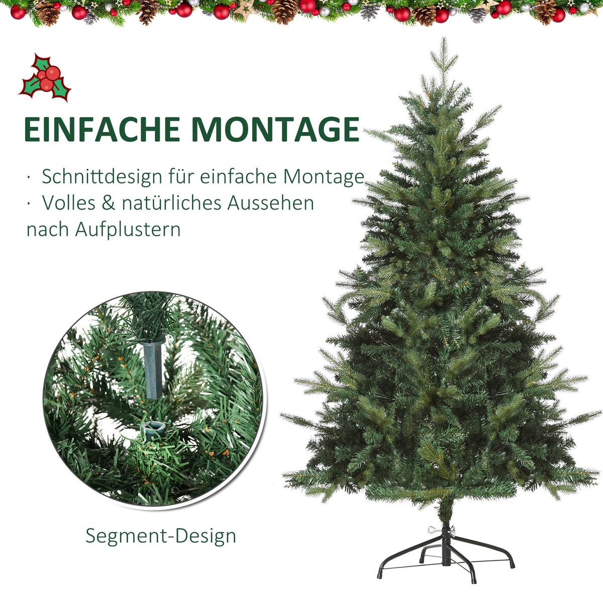 WEIHNACHTSBAUM 1,5 m Christbaum Kunsttanne 946 Zweige Metallfuß kunststoff Weiß - Grün, Kunststoff (150cm) - HOMCOM