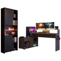 SCHREIBTISCHKOMBINATION schwarz, grau, Set Gamingtisch und Regal inkl. LED mit Farbwechsel - Schwarz/Grau, Holzwerkstoff/Kunststoff (180/229/95cm) - Parisot Meuble