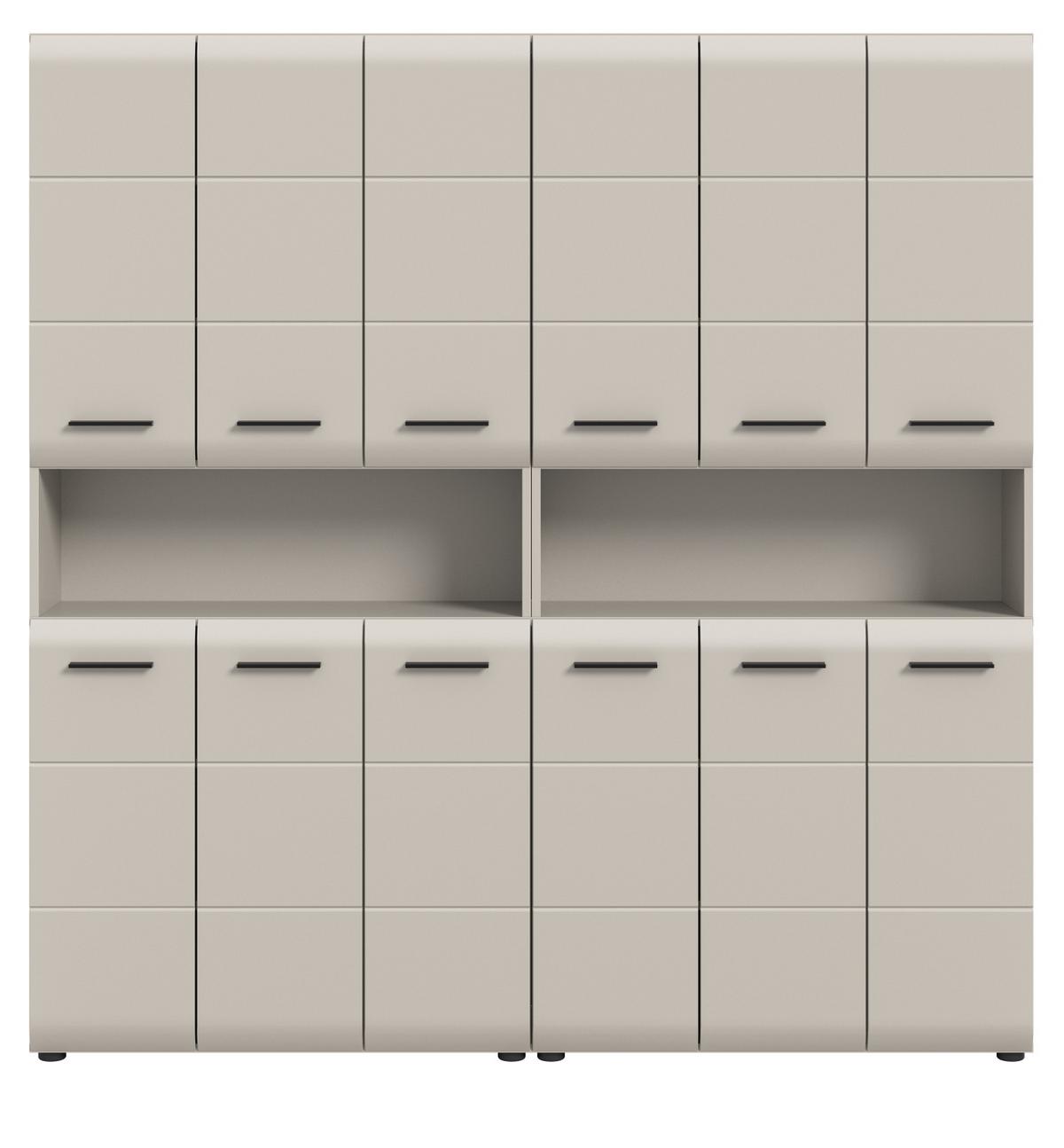 HOCHSCHRANK Kaschmir 180 x 185 cm, Badezimmer Schrank XXXL mit 26 Fächern - Kaschmir/Schwarz, Holzwerkstoff/Kunststoff (180/185/30cm) - Inn.Furn