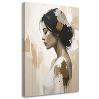 WANDBILD, Weibliche Figur abstrakt in beige - Weiß, Textil (70/100cm) - Feeby
