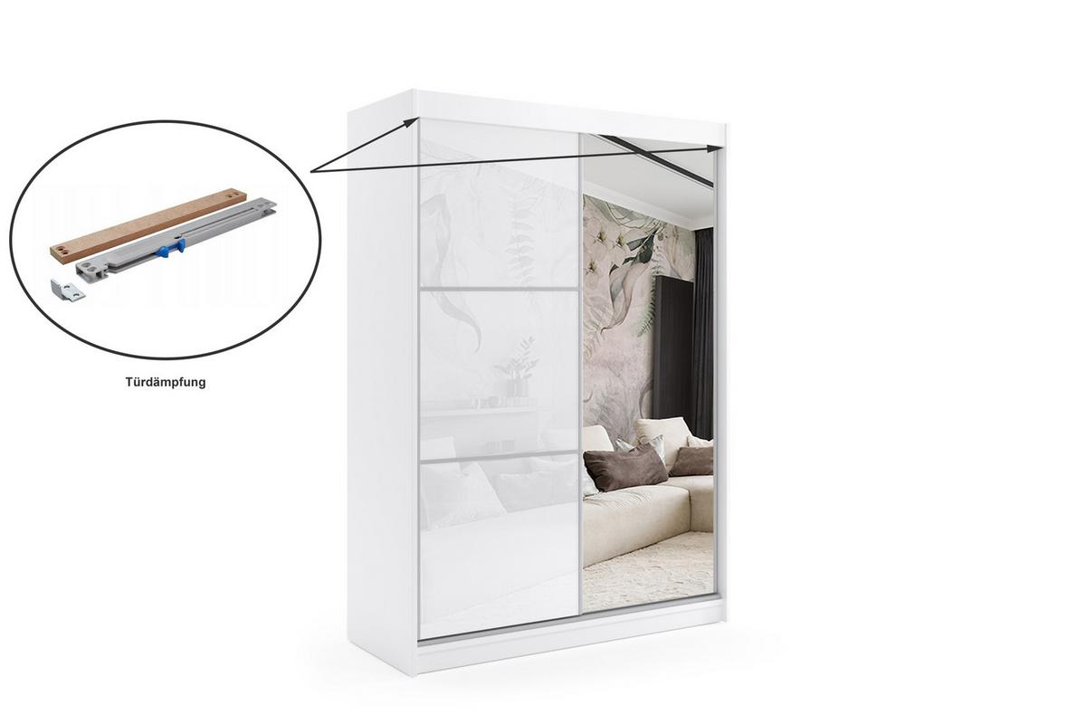 KLEIDERSCHRANK mit Spiegel-Schiebetüren und Aluminium-Leisten - VIVI - 160 cm Schwarz - Schwarz, Holzwerkstoff (160/216/61cm) - ALTDECOR