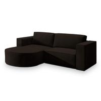 ECKSOFA SORELA M L-S Braun Velours-Stoff mit Schlaffunktion - Braun, Holz (263/174cm) - MASSENO