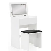 SCHMINKTISCH – Weiß, 60x81x40 cm, mit Klappspiegel, Hocker & Fach, Holz-Optik, modern - Schwarz/Weiß, Glas/Holz (40/81/60cm) - KADIMA DESIGN