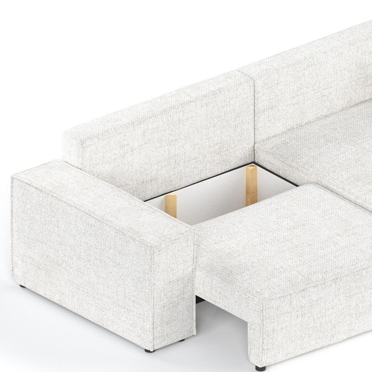 ECKSOFA AVION mit Schlaffunktion Creme im Neve Stoff - Creme/Schwarz, Holz/Holzwerkstoff (253/148cm) - AltaBeds