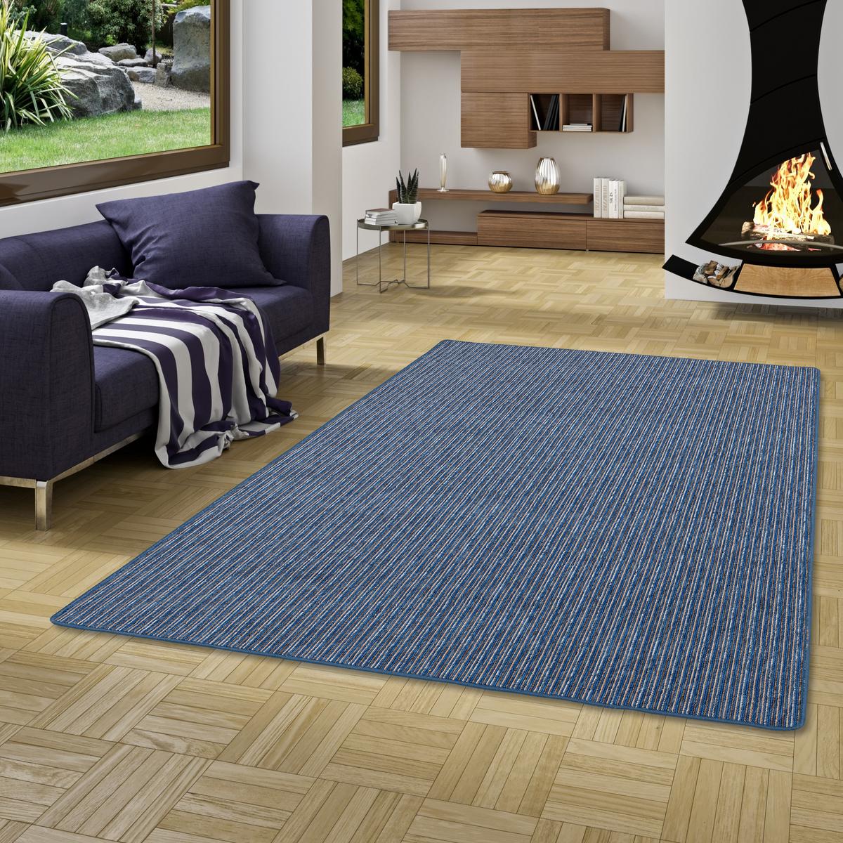 STREIFENBERBER TEPPICH MARTA - Blau, Textil (80/160cm) - Snapstyle