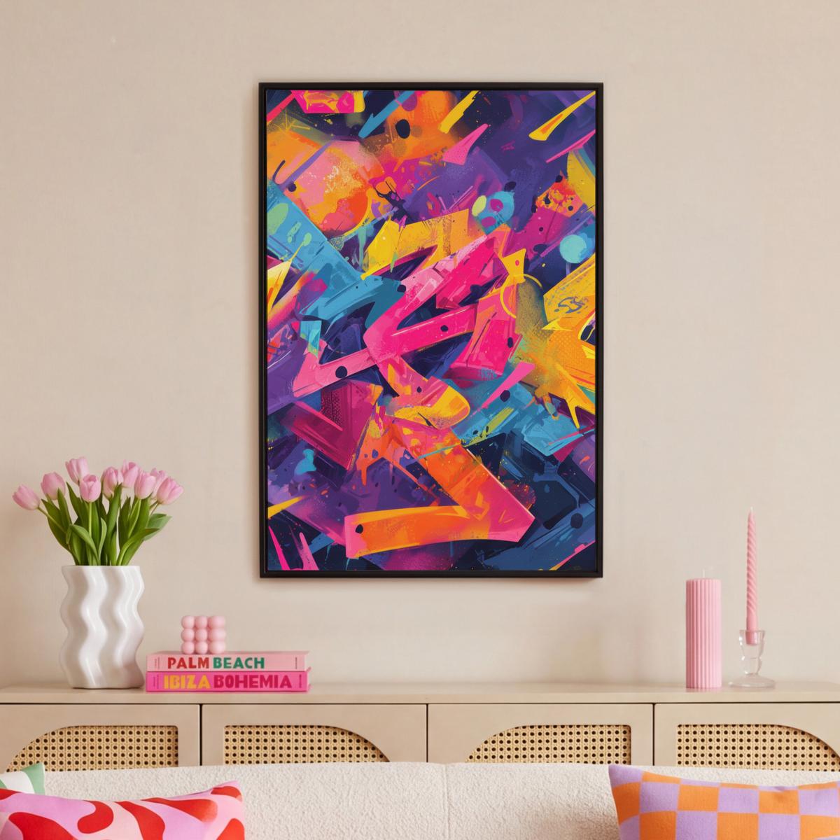 LEINWAND Bilder mit Rahmen - Abstrakt - Formen - Farbenfroh - 60x90 - Magenta, Textil (60/90cm) - MuchoWow