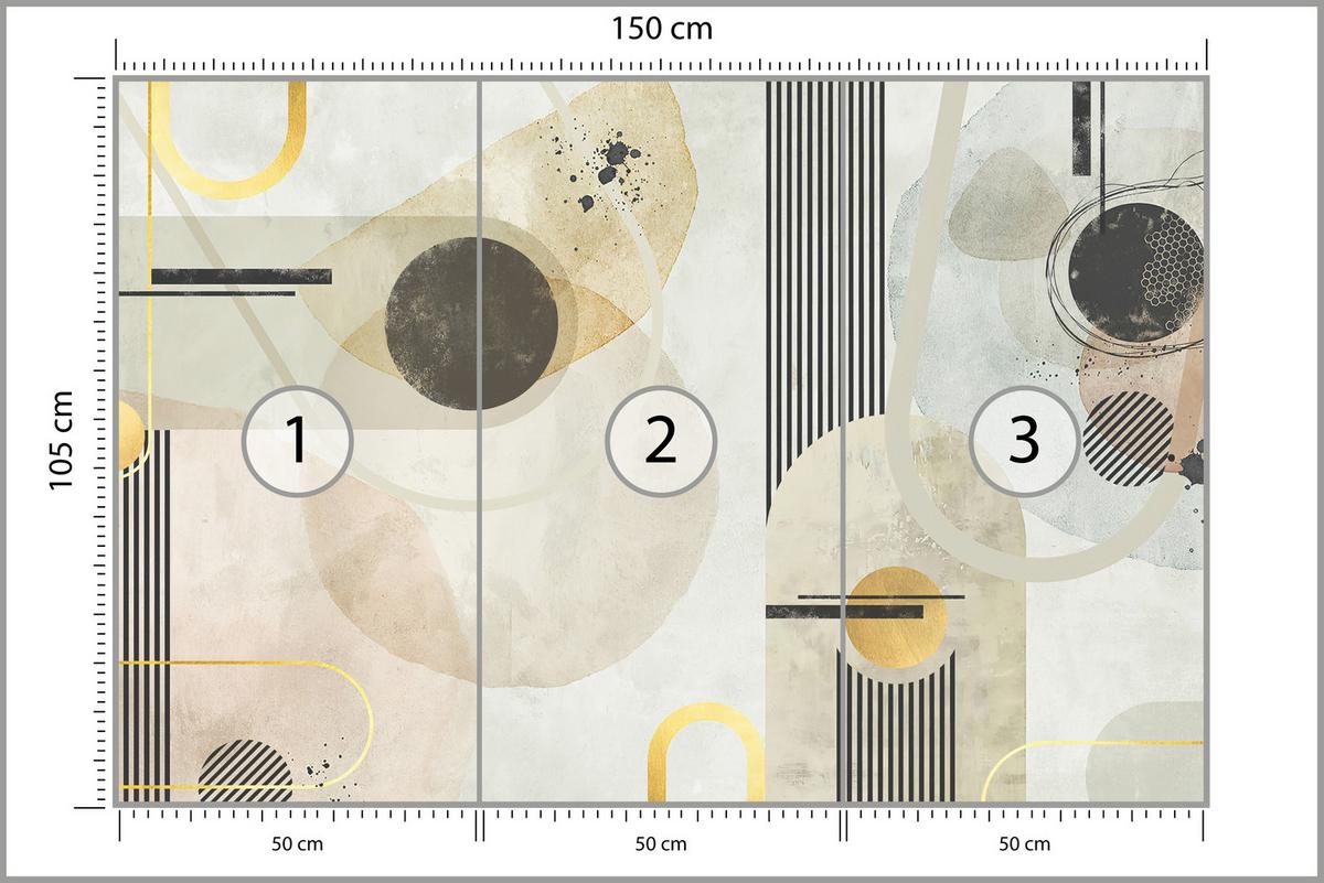 FOTOTAPETE für Wohnzimmer Geometrische Kreise Streifen Glamour 150x105 - Gelb/Beige, Papier (150/105cm) - Muralo
