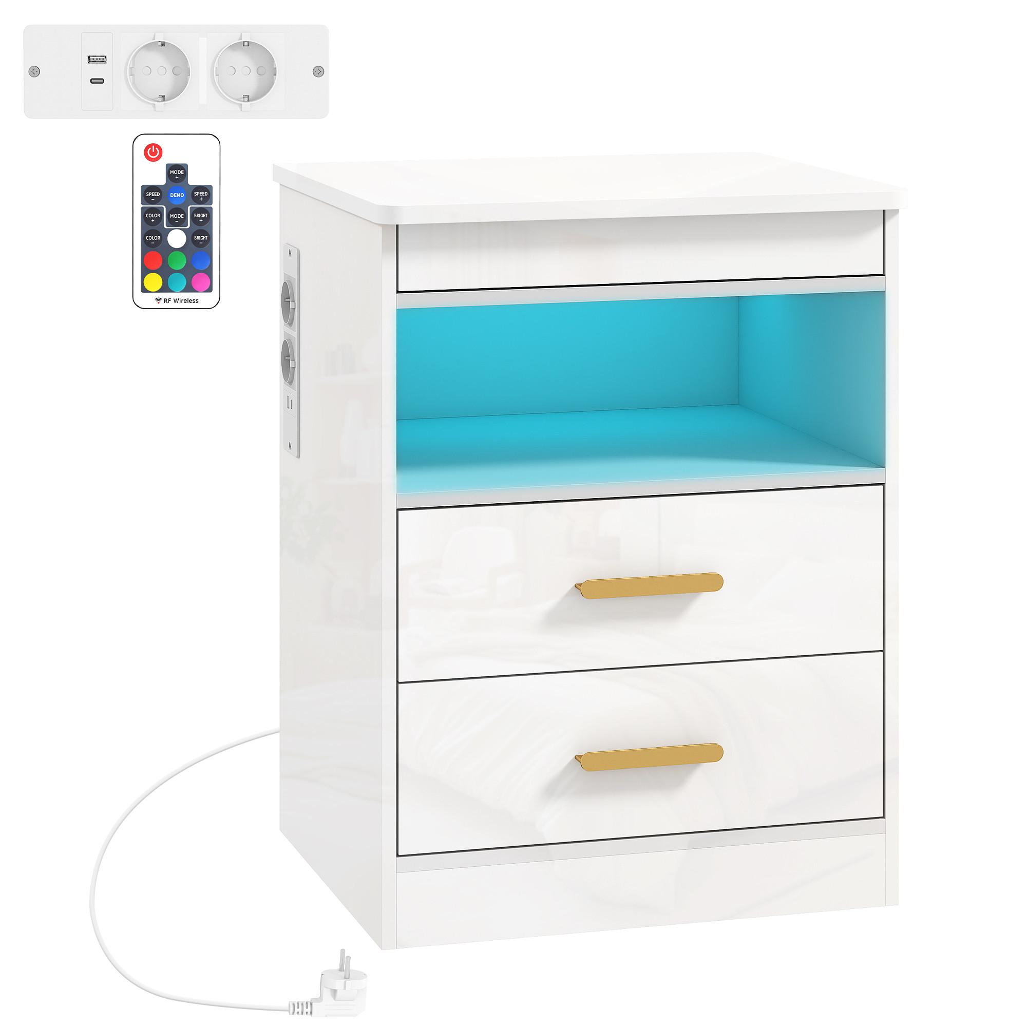 NACHTTISCH MDF Hochglanz-Weiß - Weiß Hochglanz, Holzwerkstoff/Metall (40/59/45cm) - HOMCOM