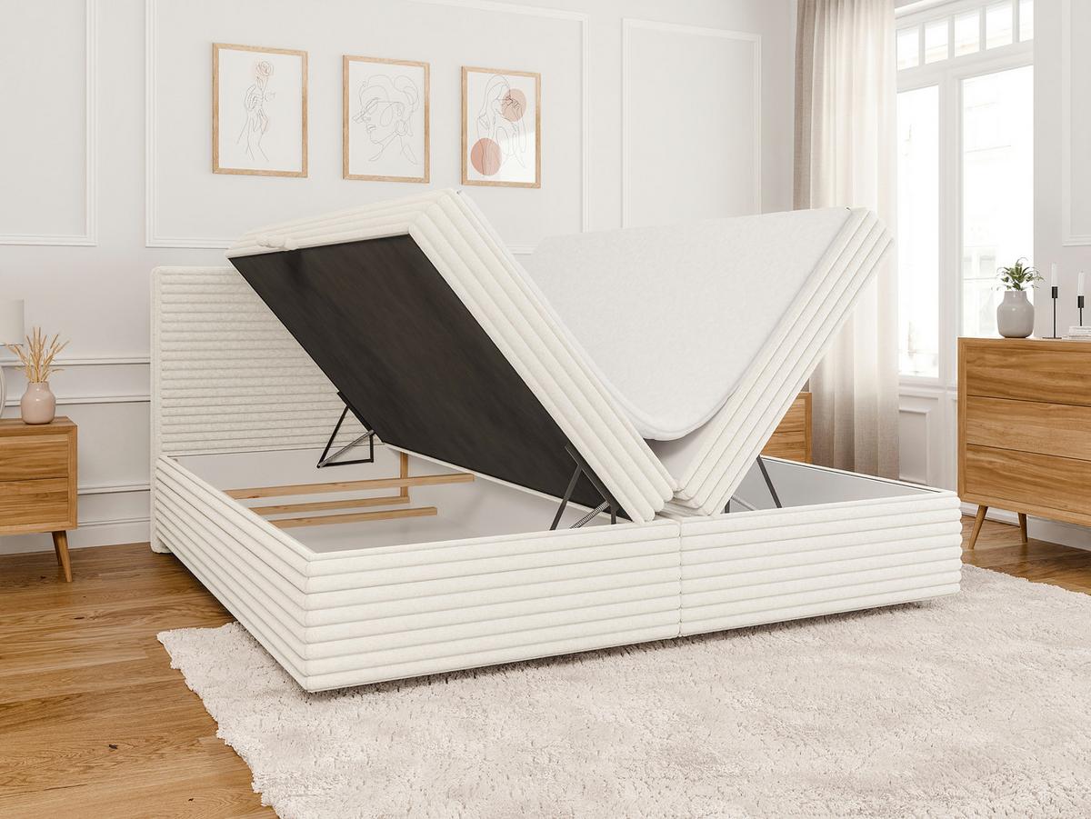 BOXBETT Roma 200/200 cm Hellbeige Plüschcord - Beige/Schwarz, Holz/Kunststoff (200/200cm) - S-Style Möbel