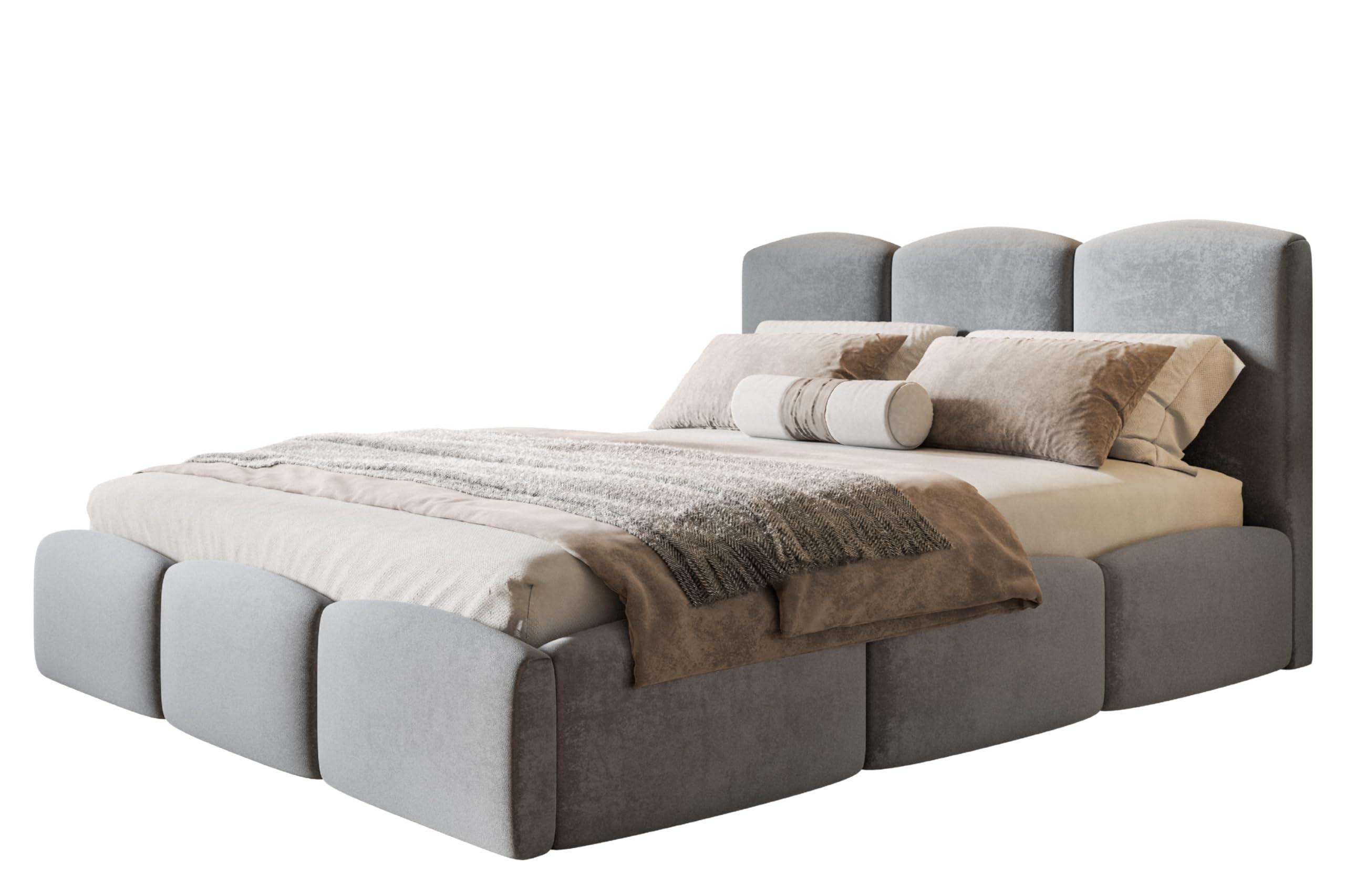 BETT 140x200 - Polsterbett mit Bettkasten und Metallrahmen - Modern Betten - Weicher Jasminstoff - Kollektion Zoya - Grau - Grau, Holz/Textil (140/200cm) - Alpi-Möbel