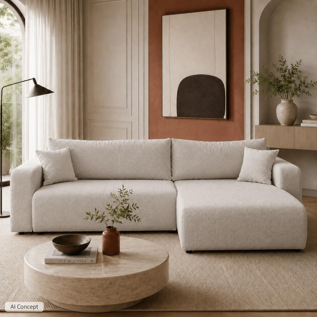 ECKSOFA VESPO XL mit Schlaffunktion und Bettzeugkasten - Beige, Textil (267/143cm) - Lookway