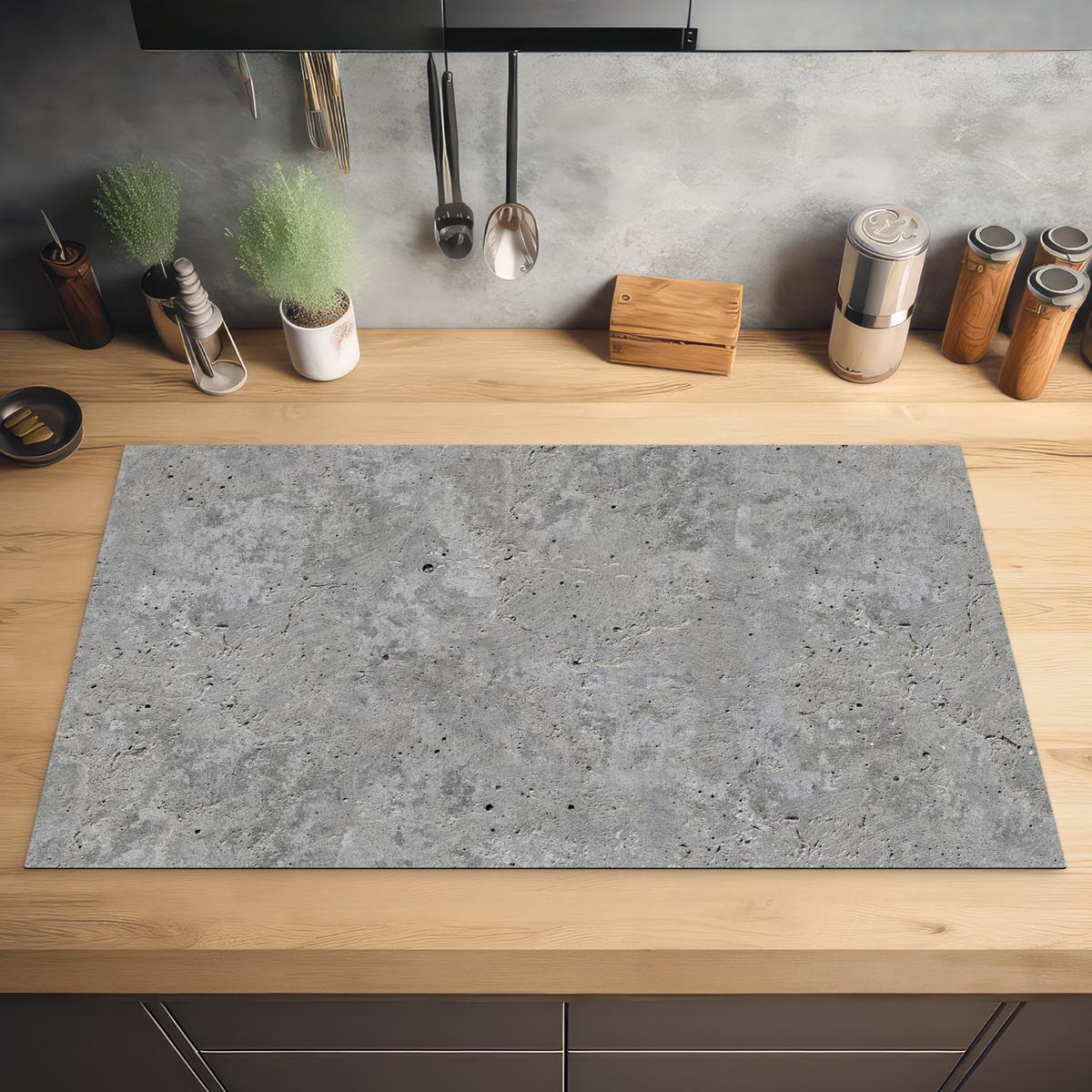 HERDABDECKPLATTE Beton - Schiefer - Grau - Struktur aus Beton Ceranfeldabdeckung 90x52 cm - Hellgrau, Kunststoff (90/52/0.2cm) - MuchoWow