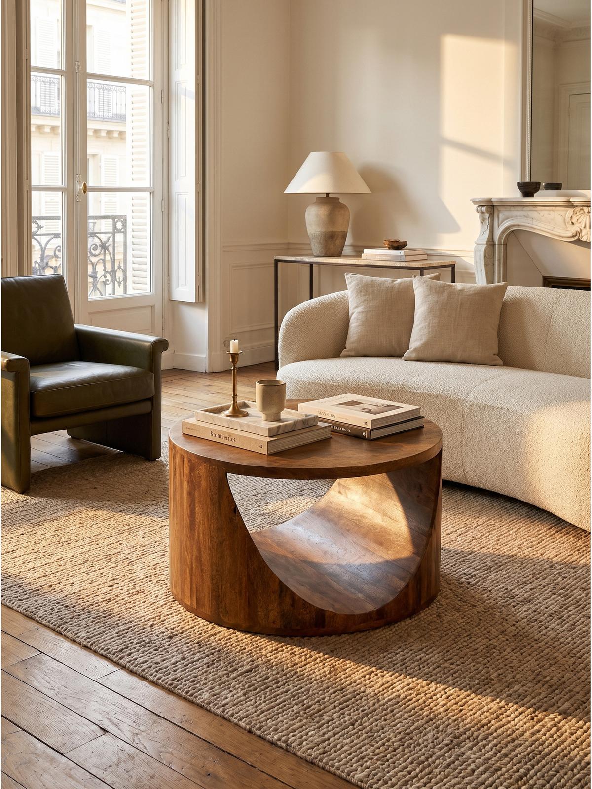 COUCHTISCH ANTEQUERA, Mango Massivholz, mit Ablagen, Ø 60 x 36 cm - Dunkelbraun/Braun, Mangoholz/Holz (60/60/36cm) - KADIMA DESIGN