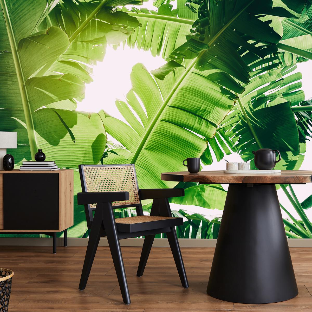 FOTOTAPETE für Wohnzimmer Bananenpflanze Grüne Blätter Tropisch 400x280 - Weiß/Grün, Papier (400/280cm) - Muralo