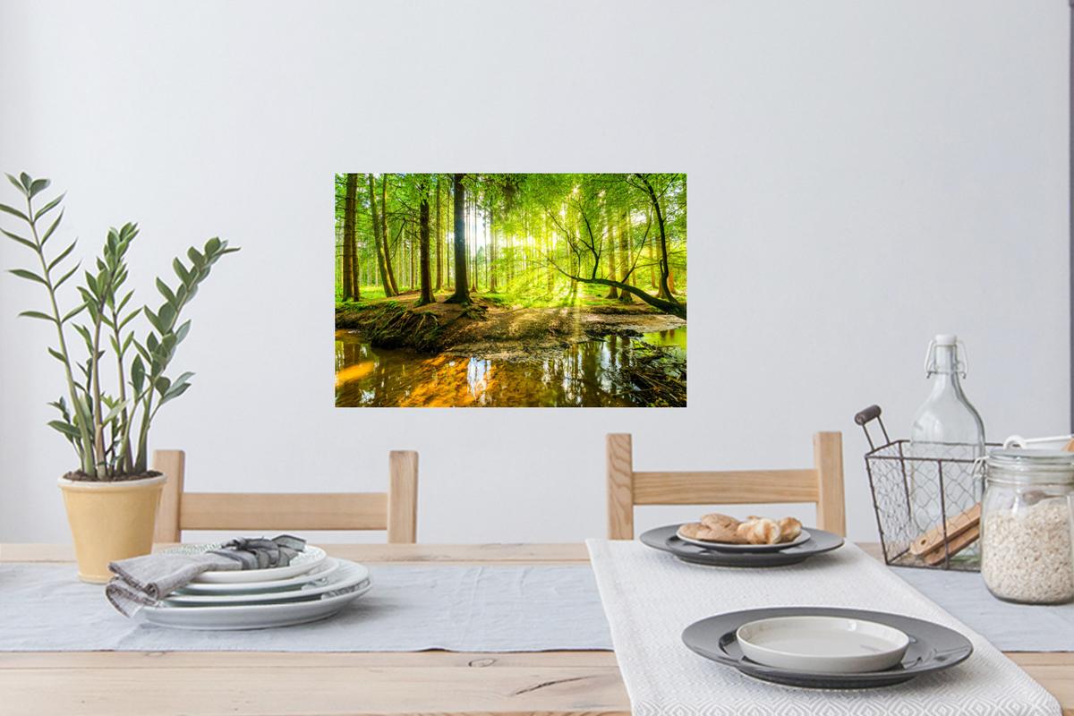 WANDTATTOO Wald - Landschaft - Wasser - Bäume - Sonne - Grün - Natur Deko Wohnzimmer 60x40 cm - Grün, Kunststoff (60/40/0.1cm) - MuchoWow