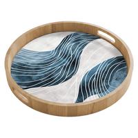 TABLETT Linien - Wellen - Abstrakt - Grau 50x50 cm - Blau, Holz (50/5/5cm) - OnlyWow