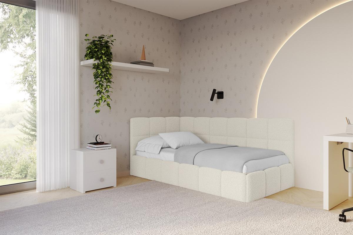EINZELBETT Jugendbett mit Bettkasten Rechts, mit Matratze - LIVY 80x200 Beige - Hellbraun, Holzwerkstoff/Textil (80/200cm) - ALTDECOR