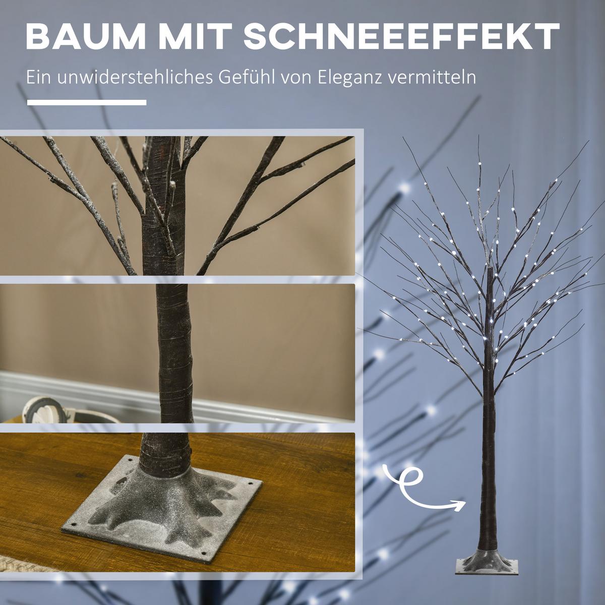 150 cm Kunstbaum, Birkenbaum mit 96 LED, Kunstschnee für Party, Braun - Braun, Kunststoff (22/150/22cm) - HOMCOM