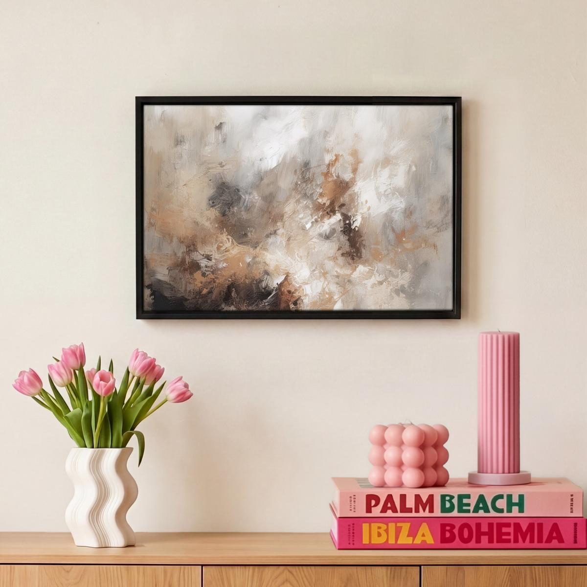 LEINWAND Bilder mit Rahmen - Farbe - Abstrakt - Beige - Kunst - 30x20 - Greige, Textil (30/20cm) - MuchoWow