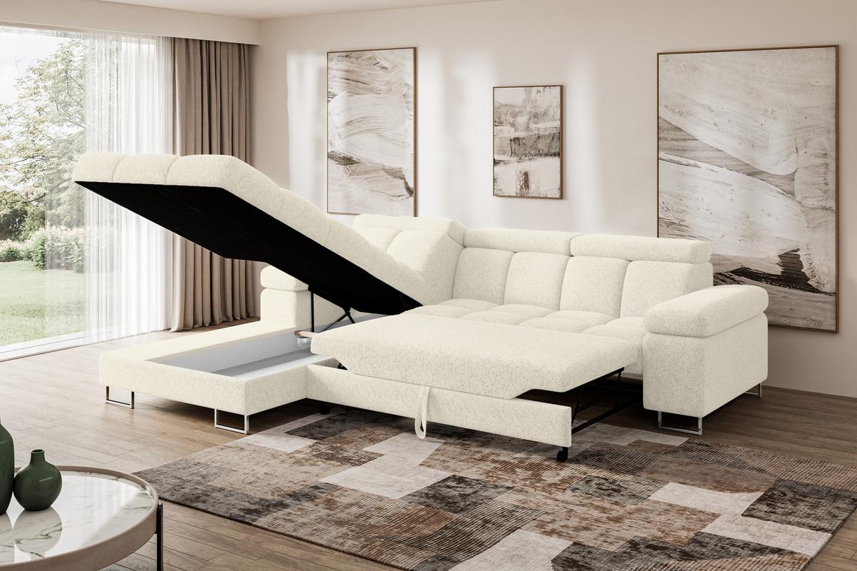 ECKSOFA mit Schlaffunktion Ottomane Links 271x203x79 Creme Tissu - Creme, Holzwerkstoff/Textil (271/203cm) - ALTDECOR