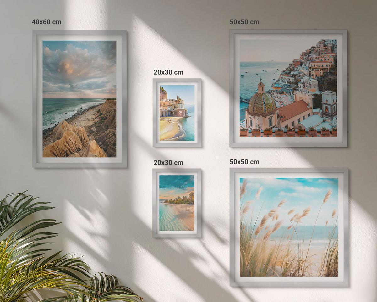 BILDER SET 5er Set - 50x50 cm & 20x30 cm & 40x60 cm Silberner Rahmen - Landschaften Strand Stadt Klippen - Silberfarben, Kunststoff (40/60cm) - TULUP