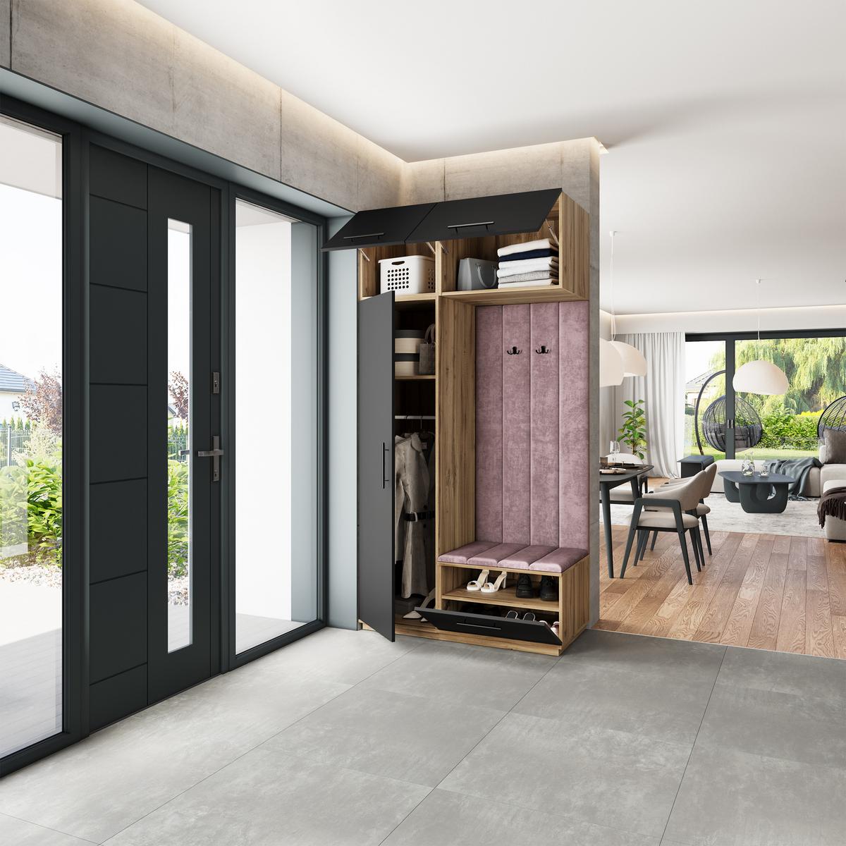 GARDEROBENSCHRANK REMA 120/240/60 cm Modern Garderobe-Set Eiche Wotan - Eiche Wotan/Lila, Holzwerkstoff (120/240/60cm) - MASSENO