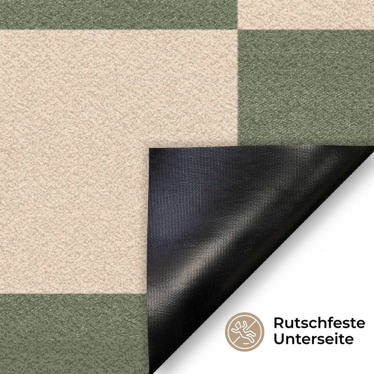 FUSSMATTE Schachbrettmuster - Grün - Beige - Blöcke Flurteppich 60x40 cm - Olivgrün, Kunststoff (60/0.4cm) - MuchoWow