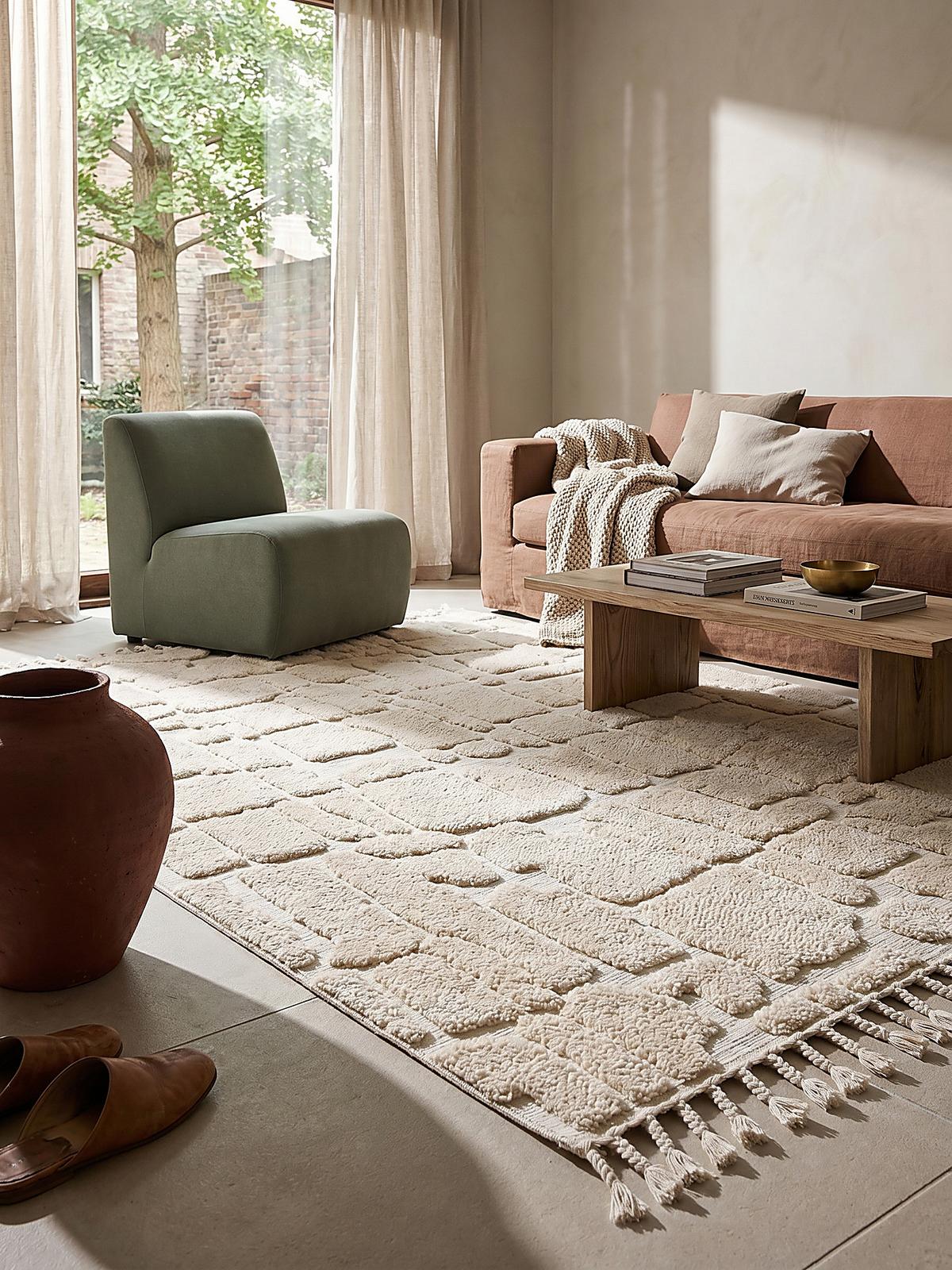 HOCHFLORTEPPICH mit Fransen MARA, geometrisch, Creme, 160 x 230 cm - Beige, Textil (230/160cm) - KADIMA DESIGN