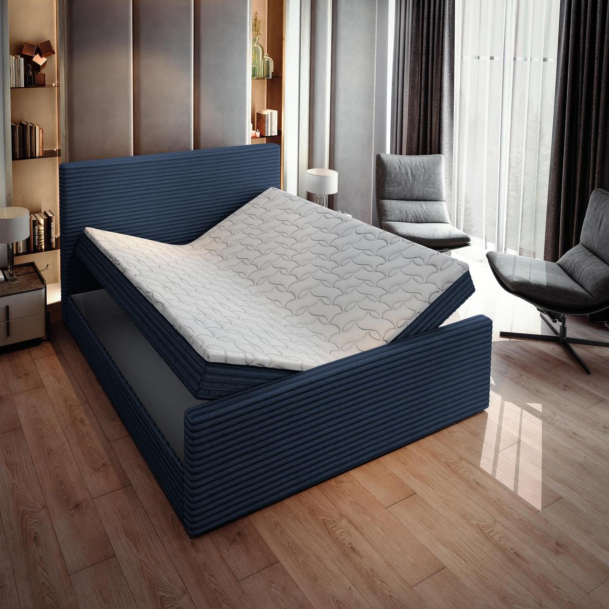 BOXBETT BRENTO 160x200 cm mit Matratze und Topper - Blau - Blau, Holz (160/200cm) - MASSENO