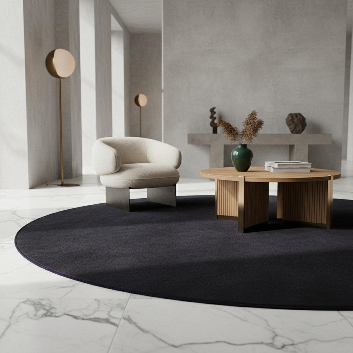 TEPPICH Kurzflor Waschbar LECH in Schwarz, einfarbig, Ø 120 cm - Schwarz, Textil (120/120cm) - KADIMA DESIGN